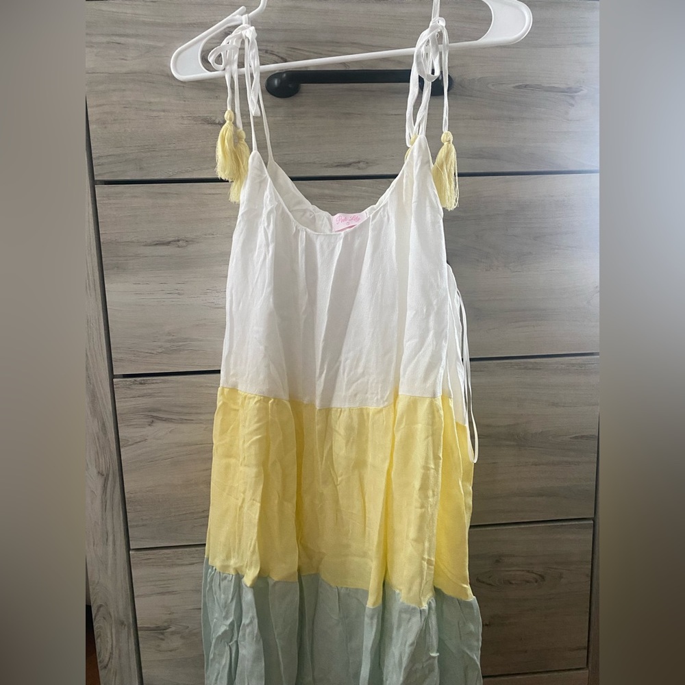 Color-block yellow, white, green dress #pinklily